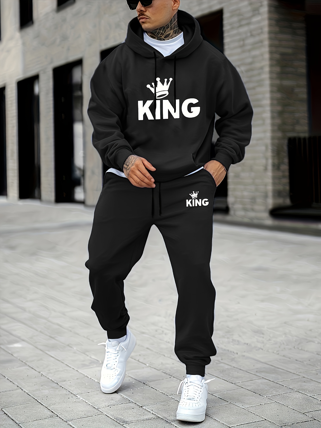 Joggers Pants - Męski dwuczęściowy dres z nadrukiem korony