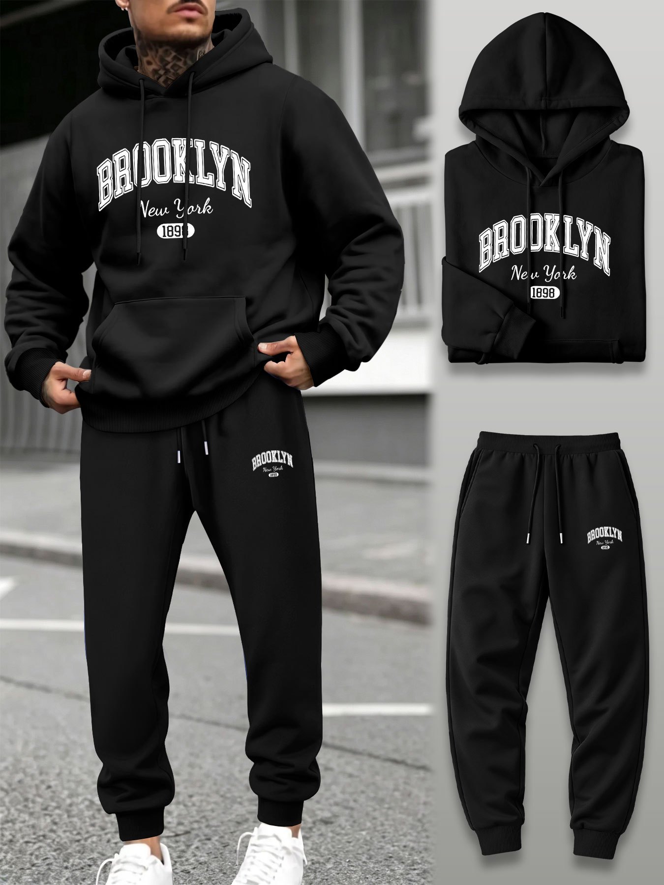 Joggers Pants - Męski dwuczęściowy dres: bluza z kapturem