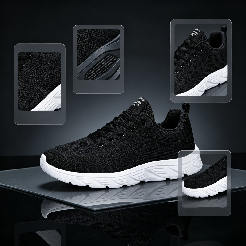 Running Shoes Men - Męskie, oddychające, dzianinowe sneakersy, białe, z